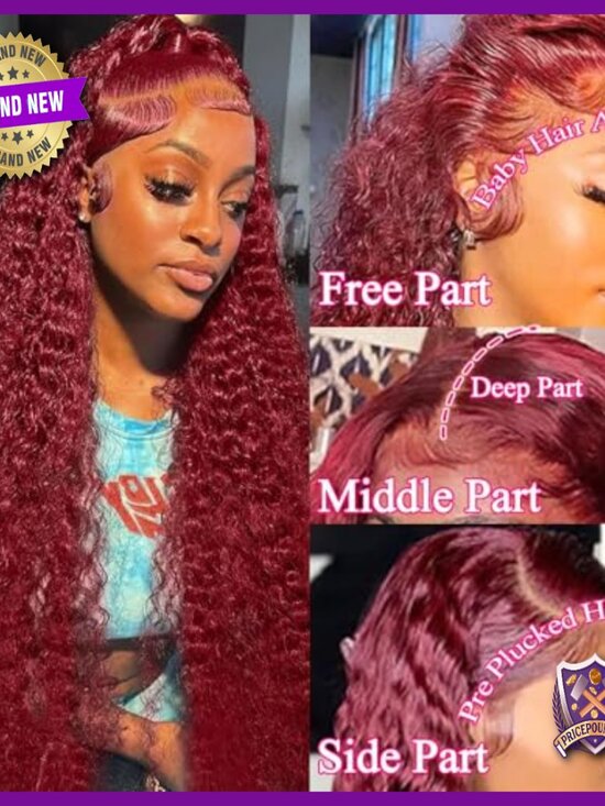 24 Inch Human Hair Wig Glueless Lace Front Deep Wave Pre Plucked